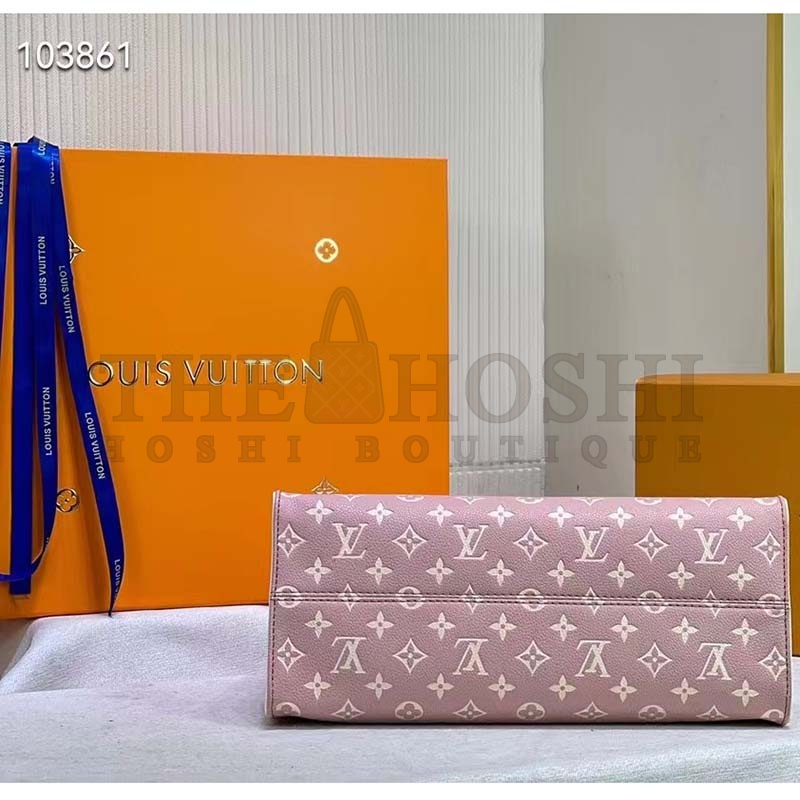 L0vis Vvtt0n LV Women OnTheGo MM Tote Bag Pink Printed Embossed Grained Cowhide Master Quality