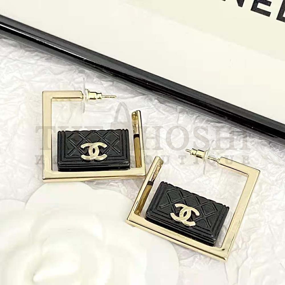 Ch**el Women Hoop Earrings in Metal and Resin-Black Master Quality