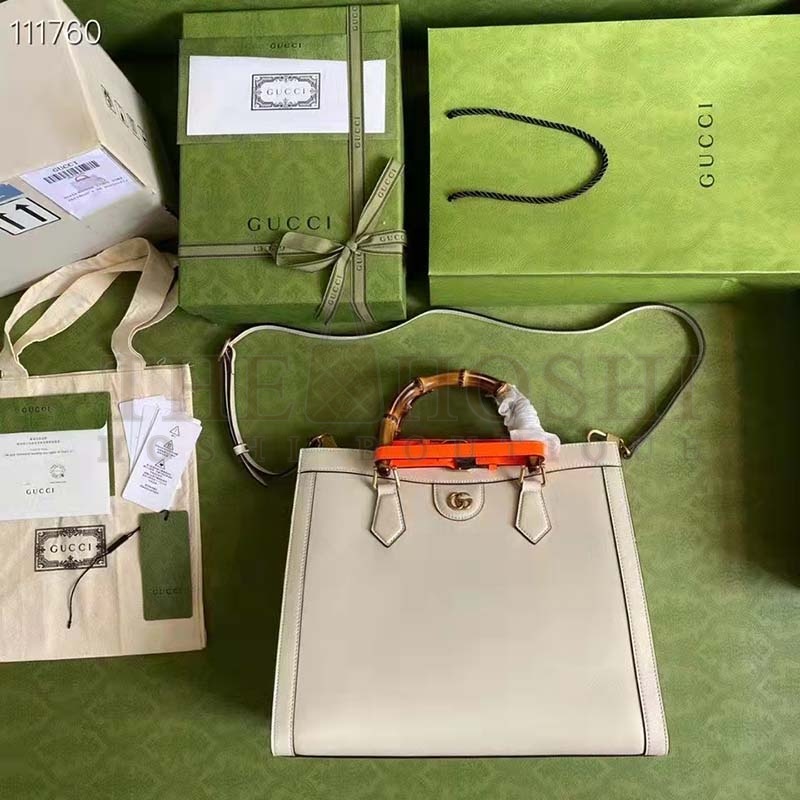 Gvc*1 Women Gvc*1 Diana Medium Tote Bag Double G ivory White Leather Bamboo Handles Master Quality