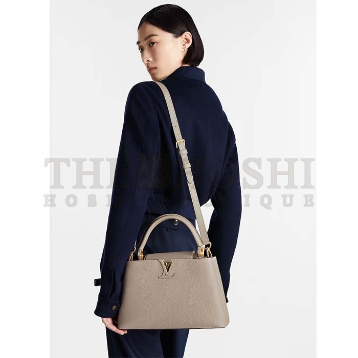 L0vis Vvtt0n LV Women Capucines MM Handbag Galet Gray Taurillon Cowhide Leather Master Quality
