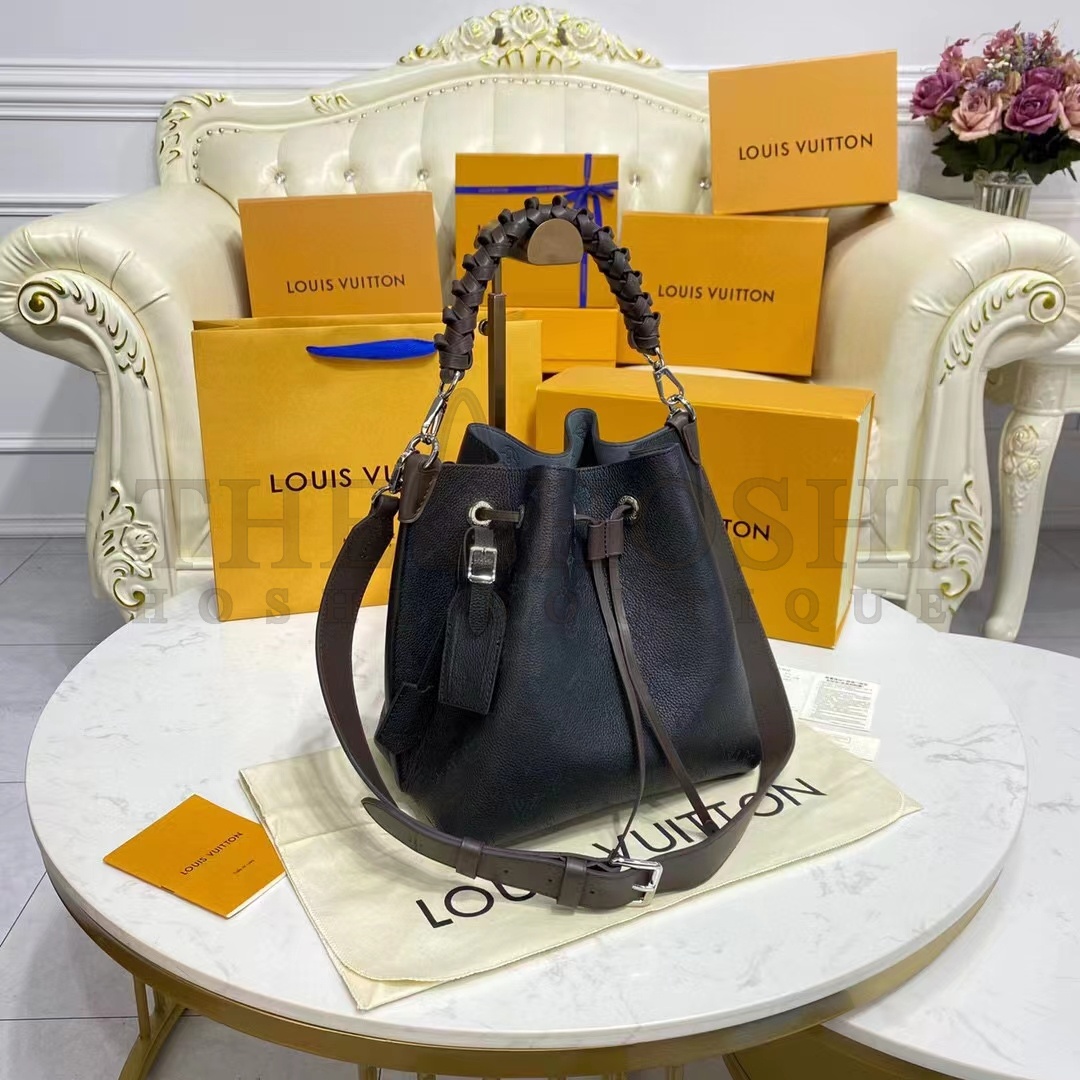L0vis Vvtt0n LV Women Muria Bucket Bag Black Mahina Perforated Calf Leather Master Quality