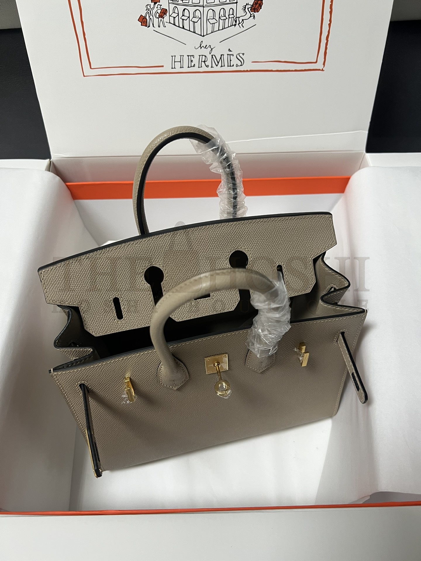 H**me5 Birkin 25 Retourne Handmade Bag In Taupe Epsom Calfskin Master Quality