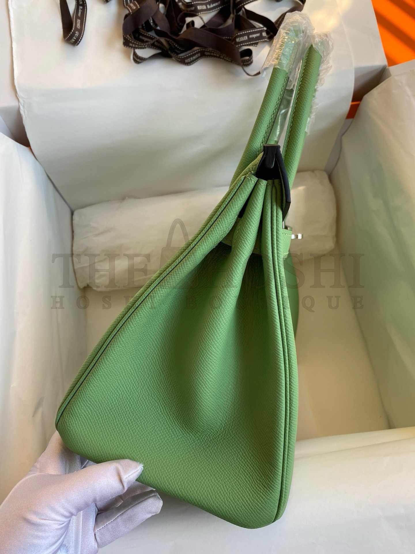 H**me5 Birkin 30 Retourne Handmade Bag In Vert Cypres Epsom Calfskin Master Quality