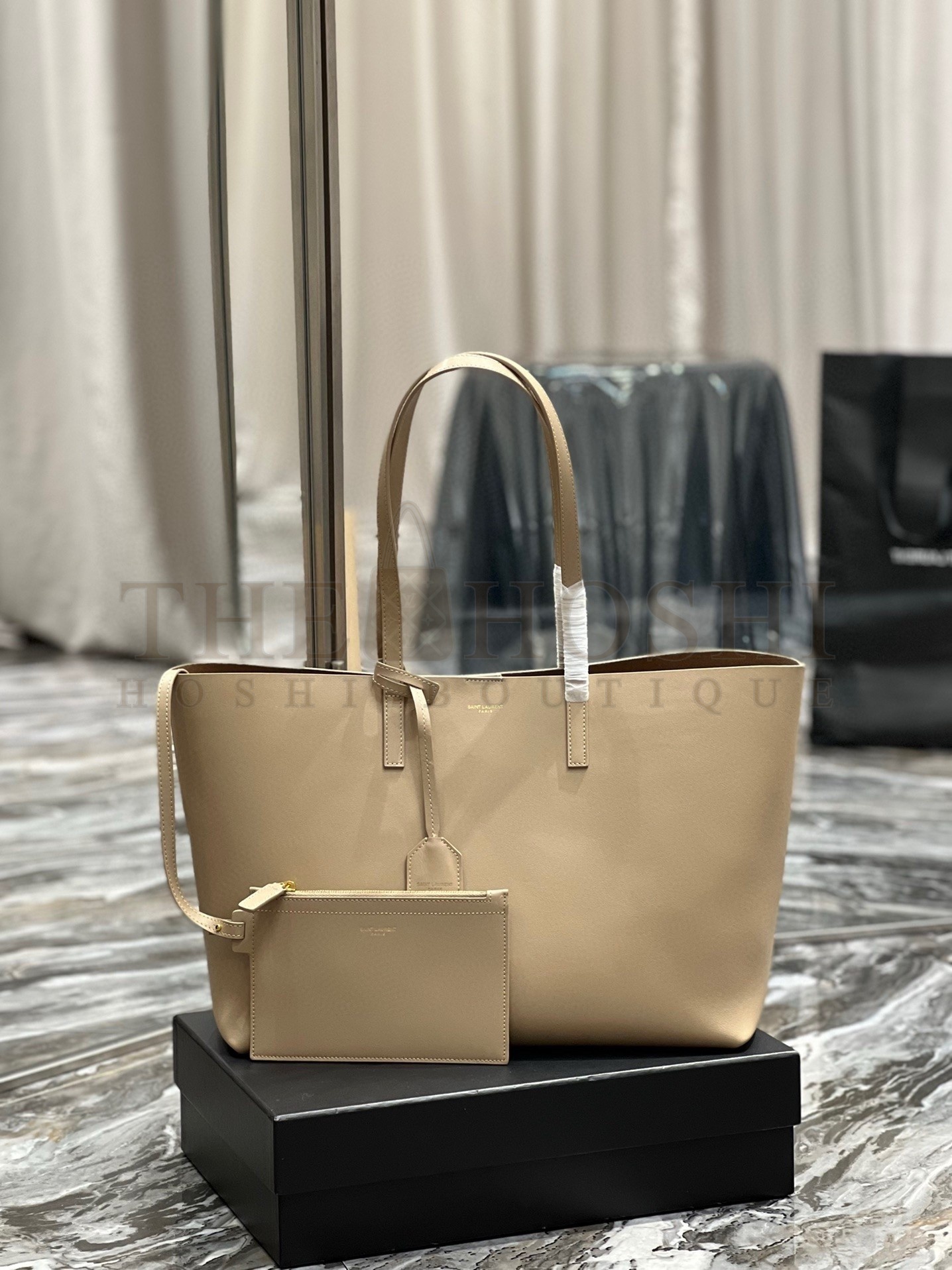 Sa1nt Lau*nt Shopping Tote Bag in Beige Leather Master Quality