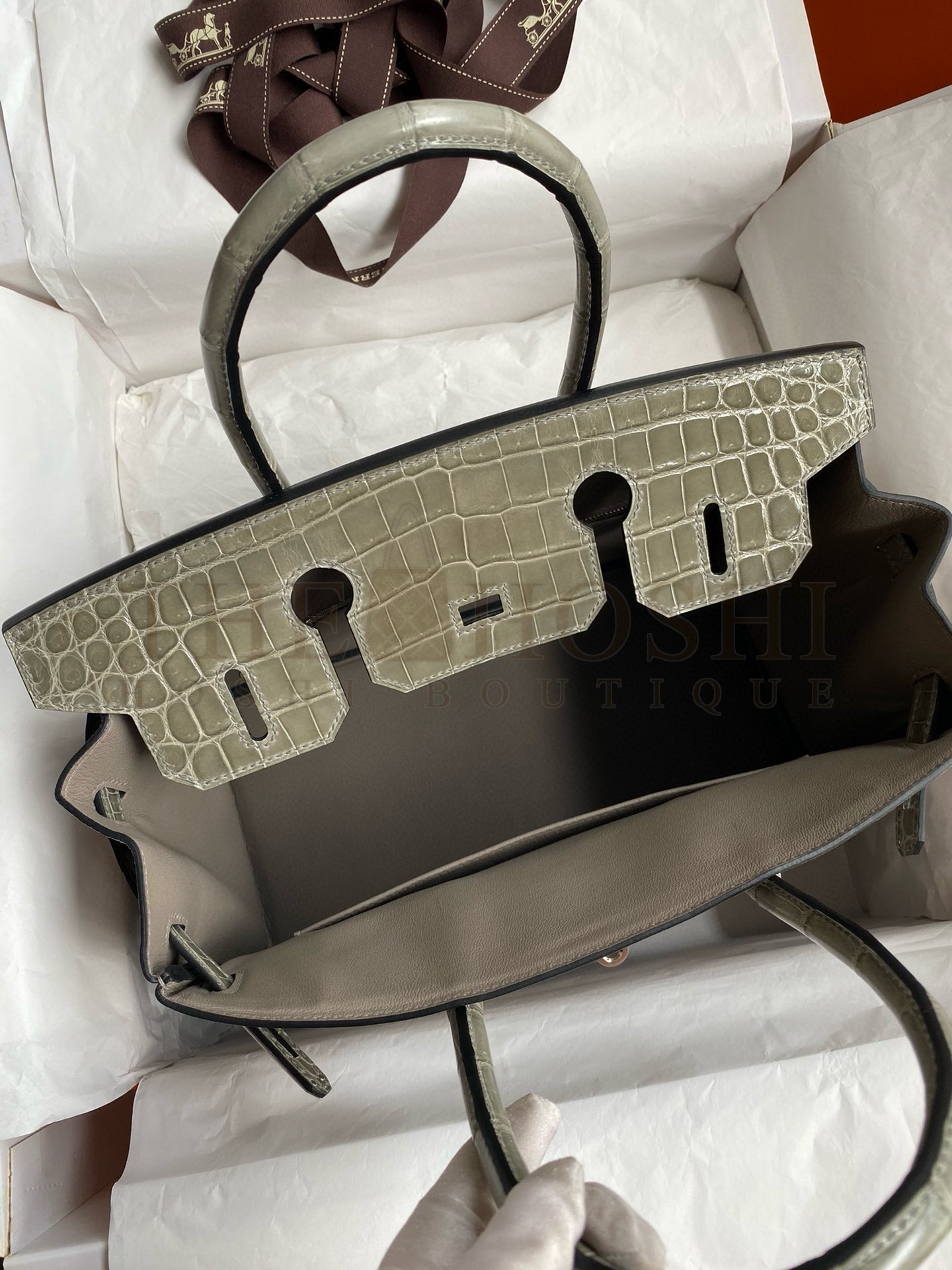 H**me5 Touch Birkin 30 Bag In Gris Asphalt Clemence and Shiny Niloticus Crocodile Skin Master Quality
