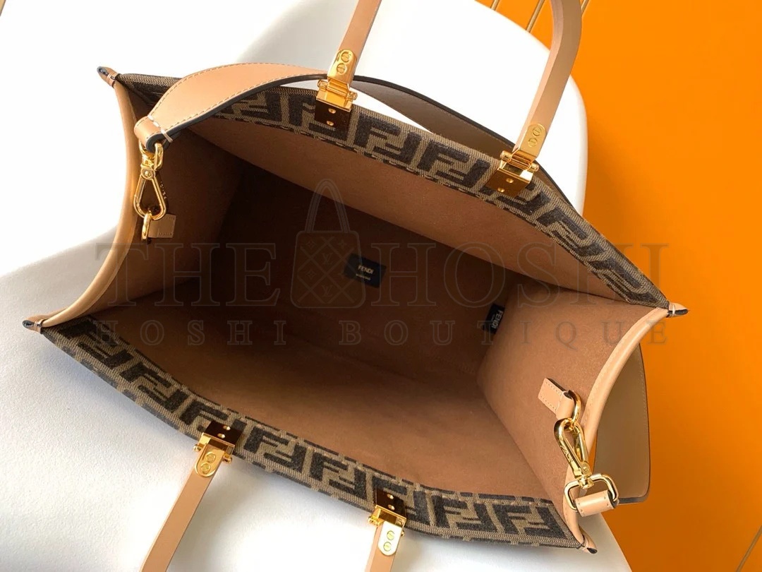F**di Sunshine Medium Tote Bag in Brown FF Jacquard Fabric Master Quality