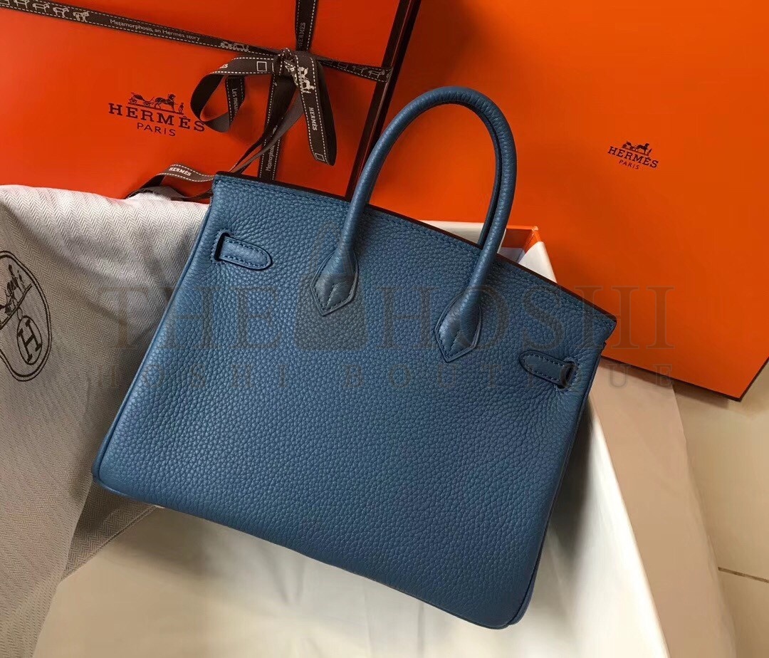 H**me5 Birkin 25cm Bag In Blue Agate Clemence Leather Master Quality