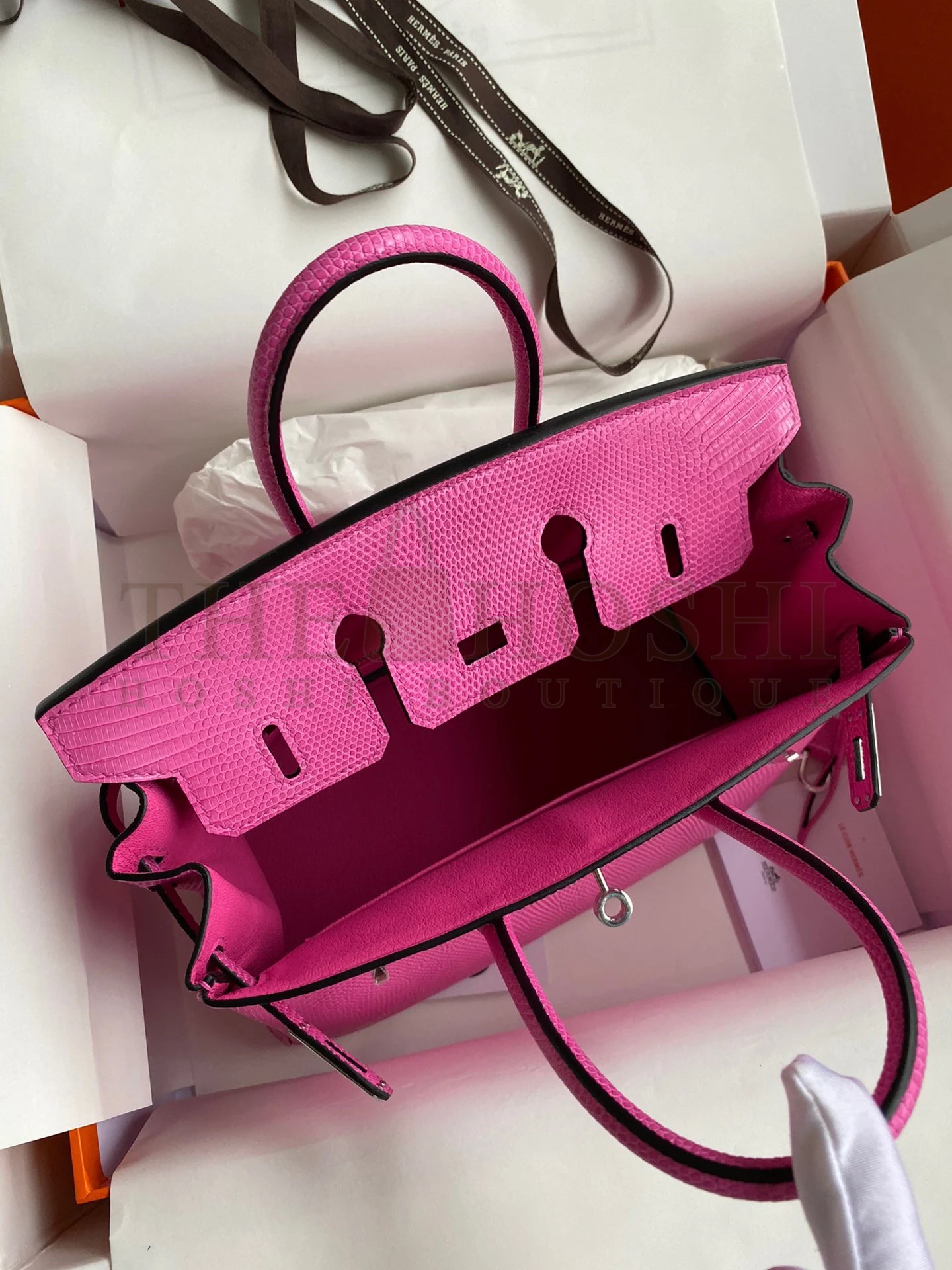 H**me5 Birkin 25 Retourne Handmade Bag In Pink Lizard Leather Master Quality