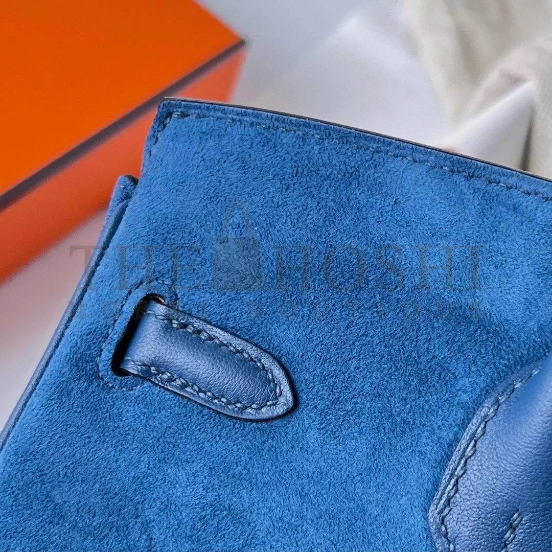 H**me5 Birkin 25 Grizzly Bag in Blue Veau Doblis and Swift Leather Master Quality