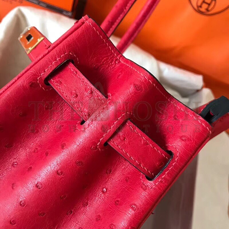 H**me5 Red Birkin 30cm Ostrich Handmade Bag Master Quality