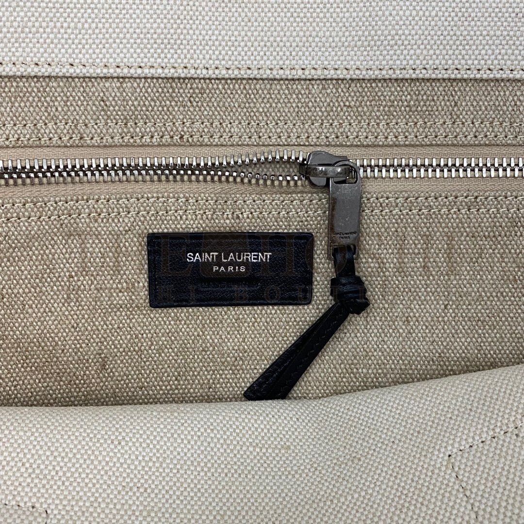 Sa1nt Lau*nt Rive Gauche Tote Bag in White Linen and Black Leather Master Quality