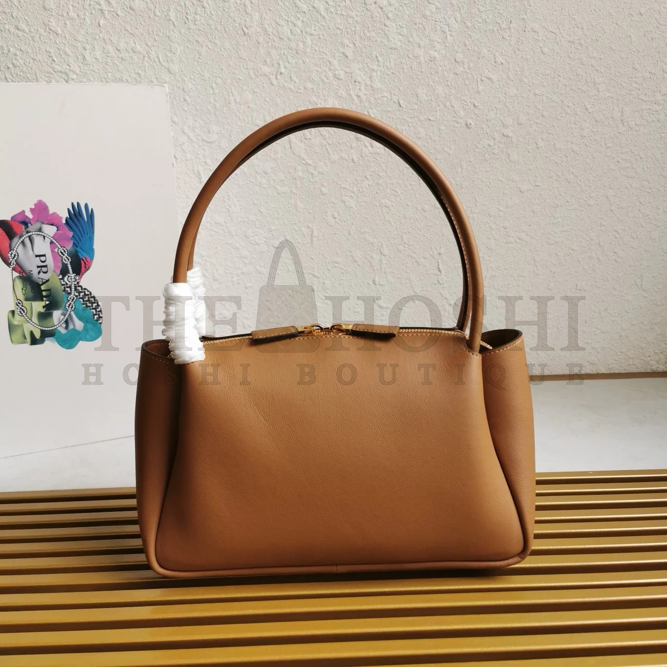 Pra*a Shoulder Bag in Brown Calfskin with Triangle Logo Master Quality