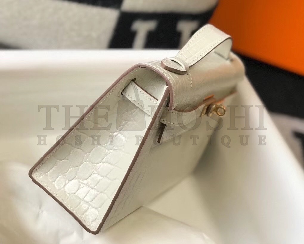 H**me5 Kelly Pochette Bag In White Embossed Crocodile Leather Master Quality