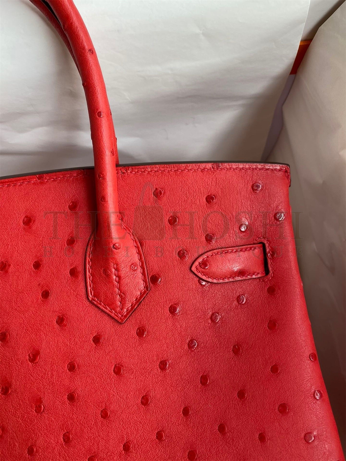 H**me5 Birkin 30 Retourne Handmade Bag In Red Ostrich Leather Master Quality