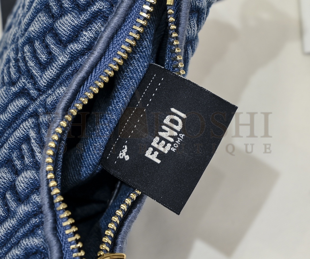 F**di FF Moon Shape Shoulder Bag Blue Denim 16.5x14x5cm Master Quality