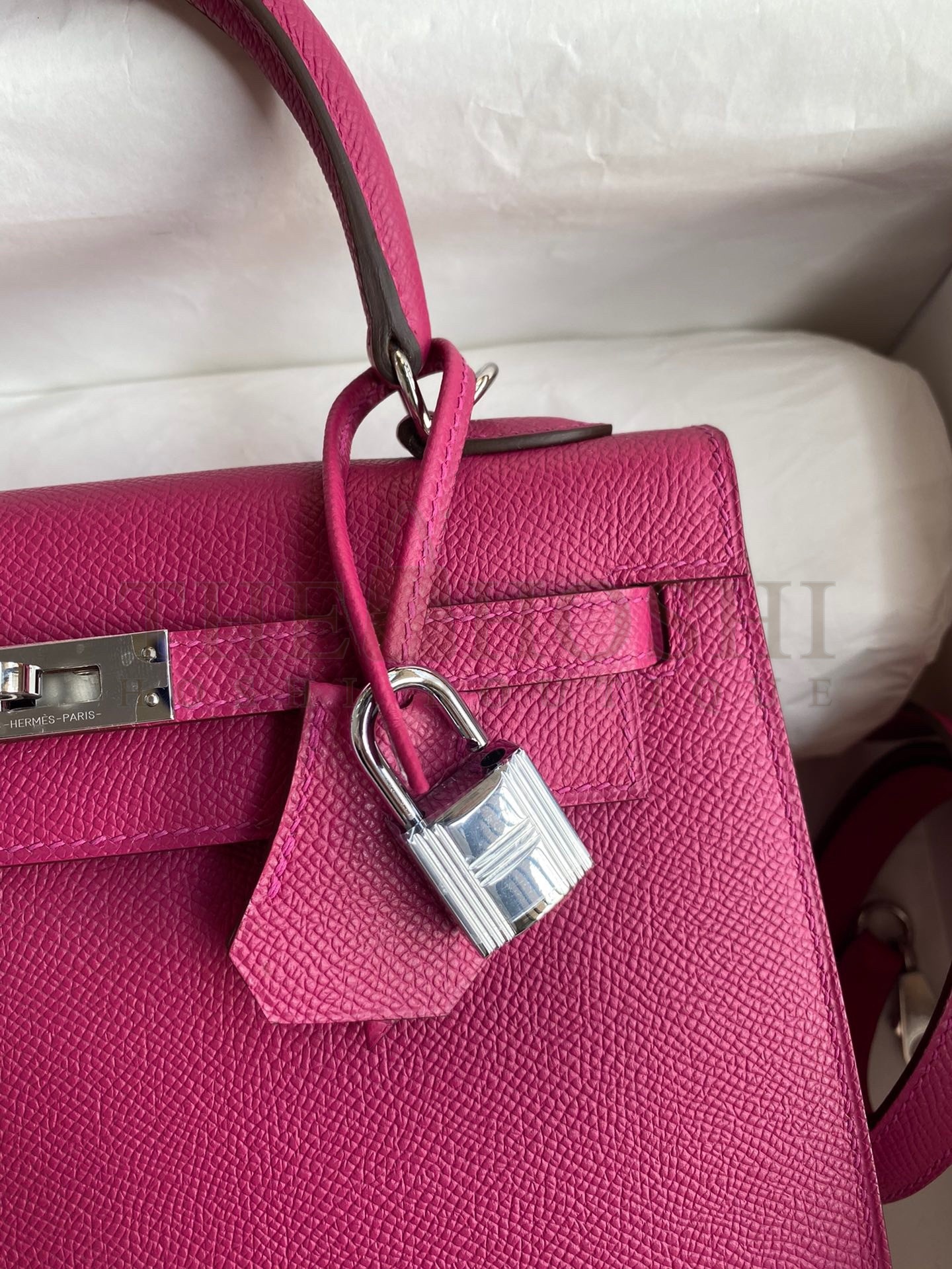 H**me5 Kelly Sellier 25 Handmade Bag In Rose Purple Epsom Calfskin Master Quality