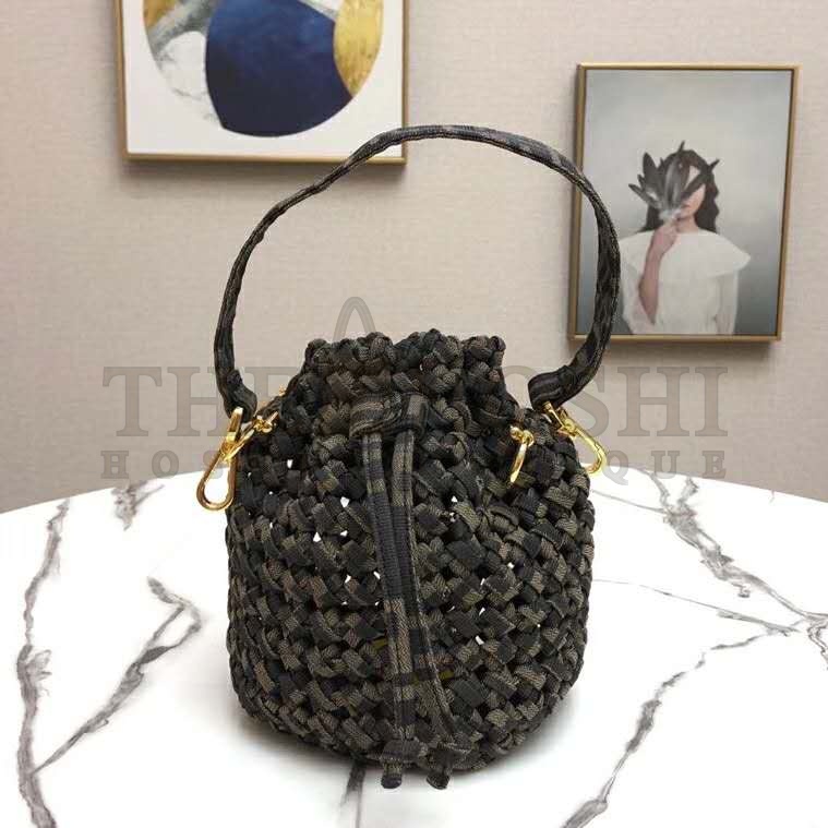 F**di Women Mon Tresor Jacquard Fabric Interlace Mini-Bag-Brown Master Quality