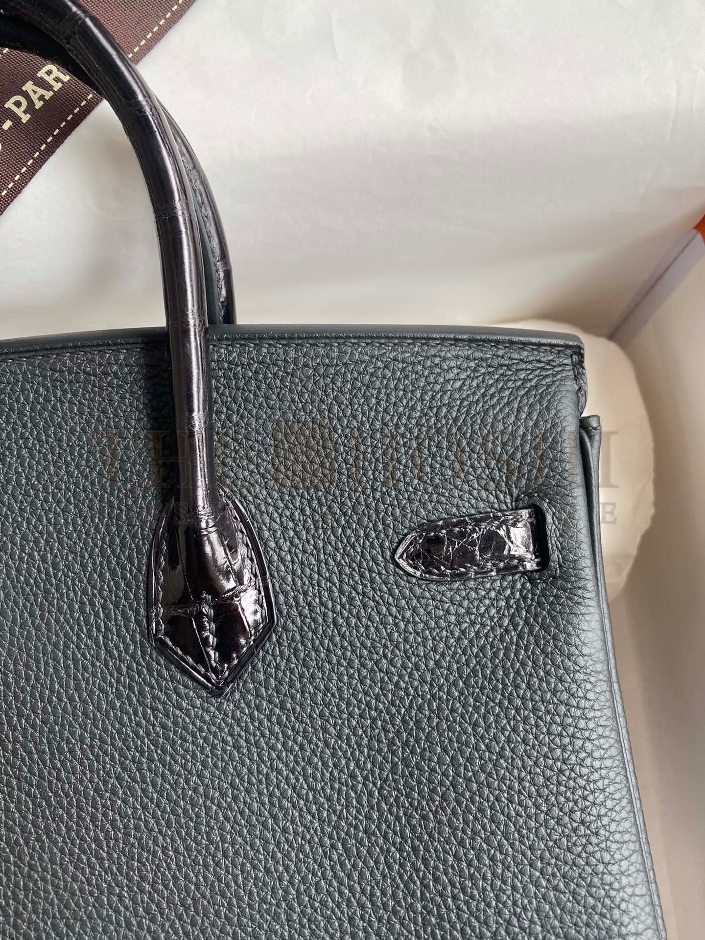 H**me5 Touch Birkin 25 Bag in Black Togo and Shiny Alligator Leather Master Quality