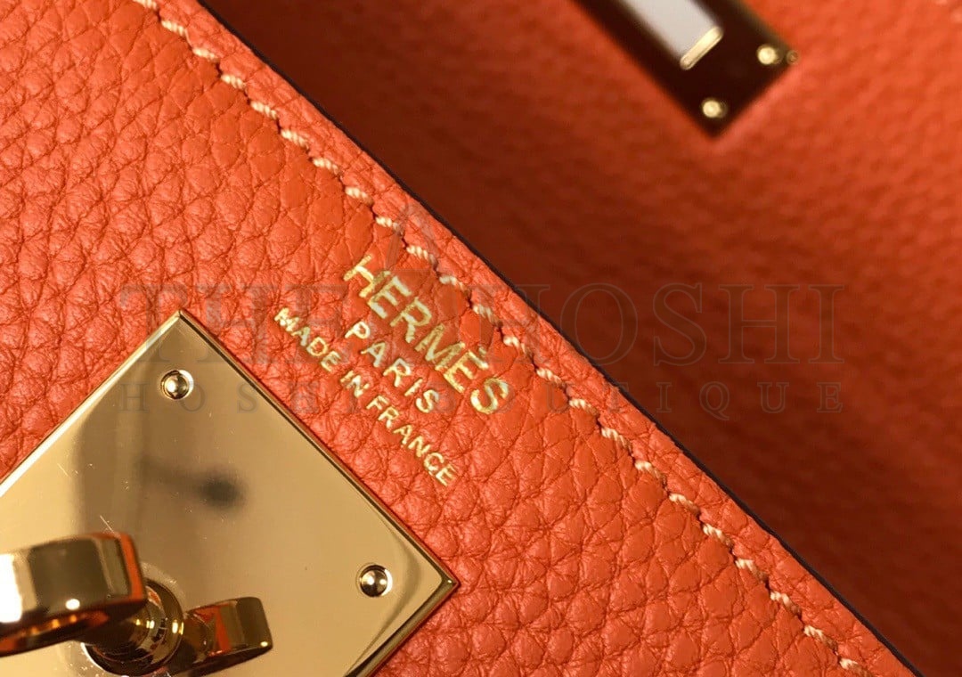 H**me5 Kelly 28cm Retourne Bag in Orange Clemence Leather GHW Master Quality