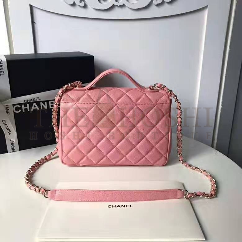 Ch**el Women Flap Bag with Top Handle in Grained Calfskin Leather-Pink Master Quality