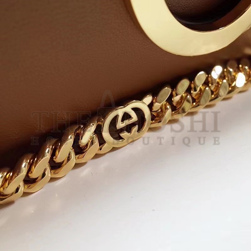 Gvc*1 Women GG Blondie Shoulder Bag Brown Leather Round Interlocking G Master Quality