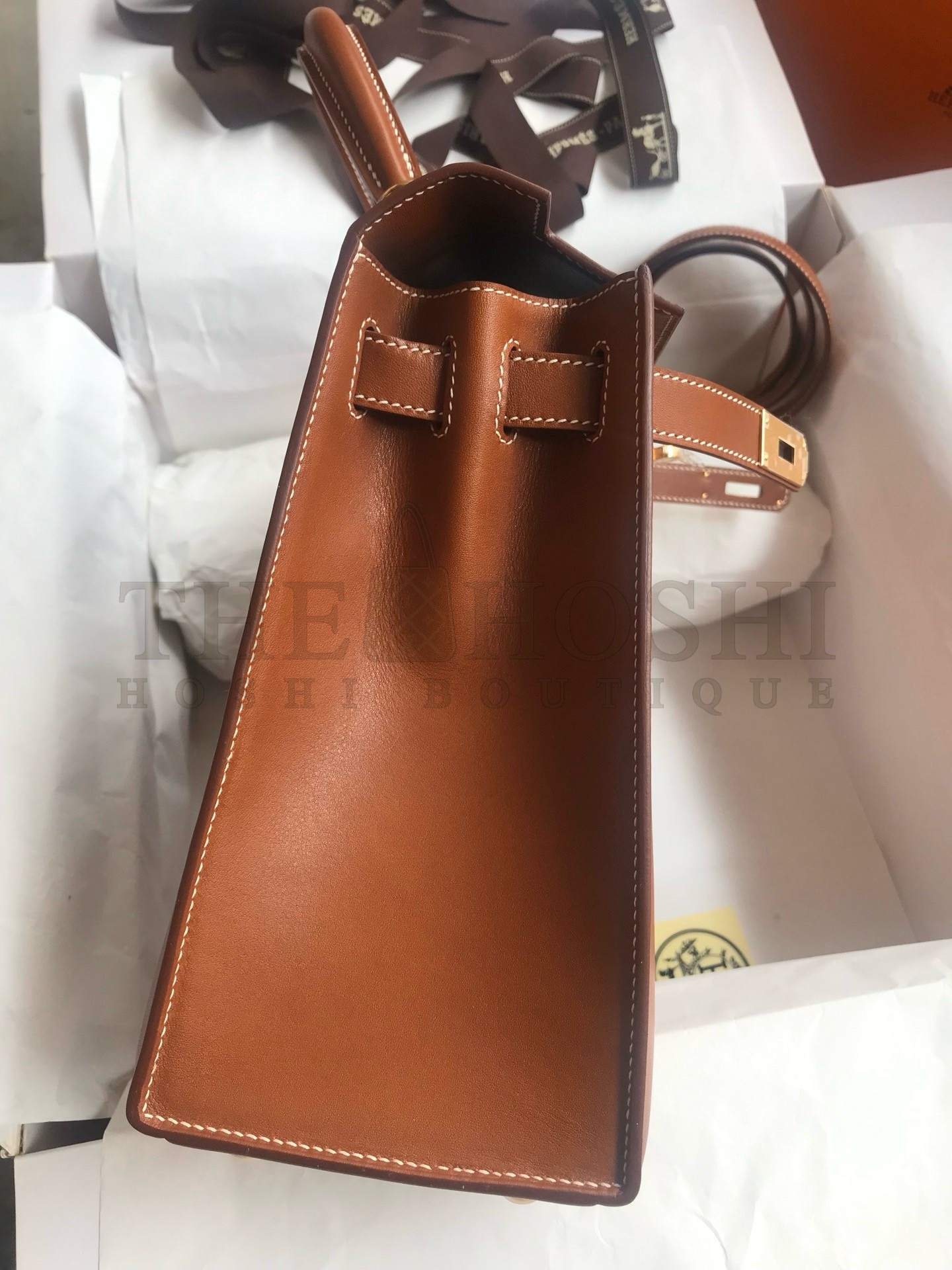 H**me5 Kelly Sellier 28 Handmade Bag In Gold Barenia Calfskin Master Quality