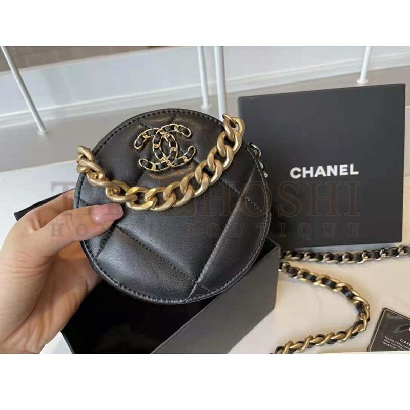 Ch**el Women Ch**el 19 Clutch with Chain Lambskin Gold Silver-Tone &amp; Ruthenium Black Master Quality
