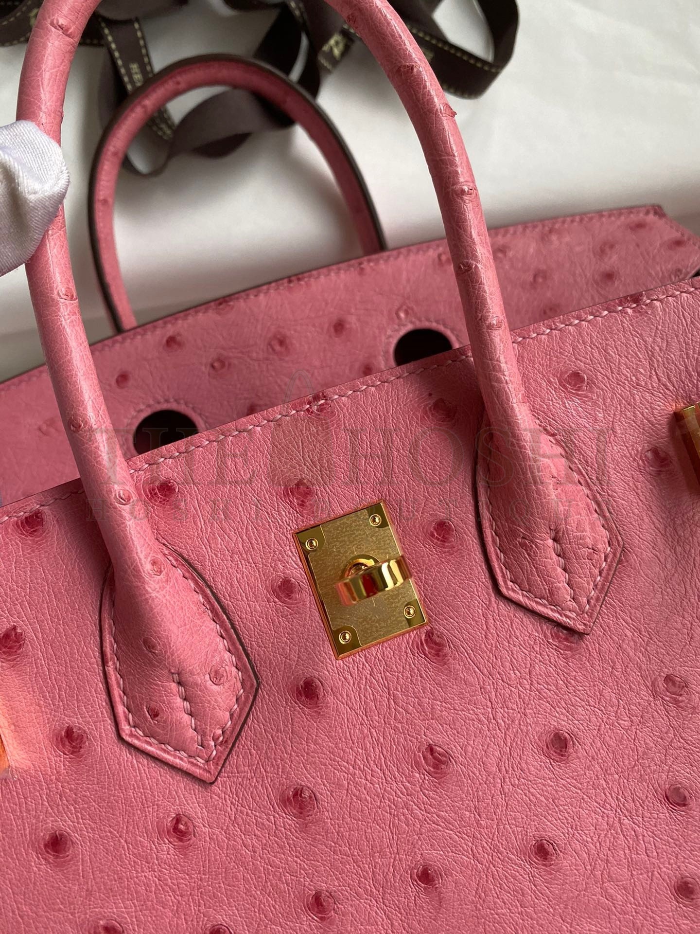 H**me5 Birkin 25 Retourne Handmade Bag In Pink Ostrich Leather Master Quality