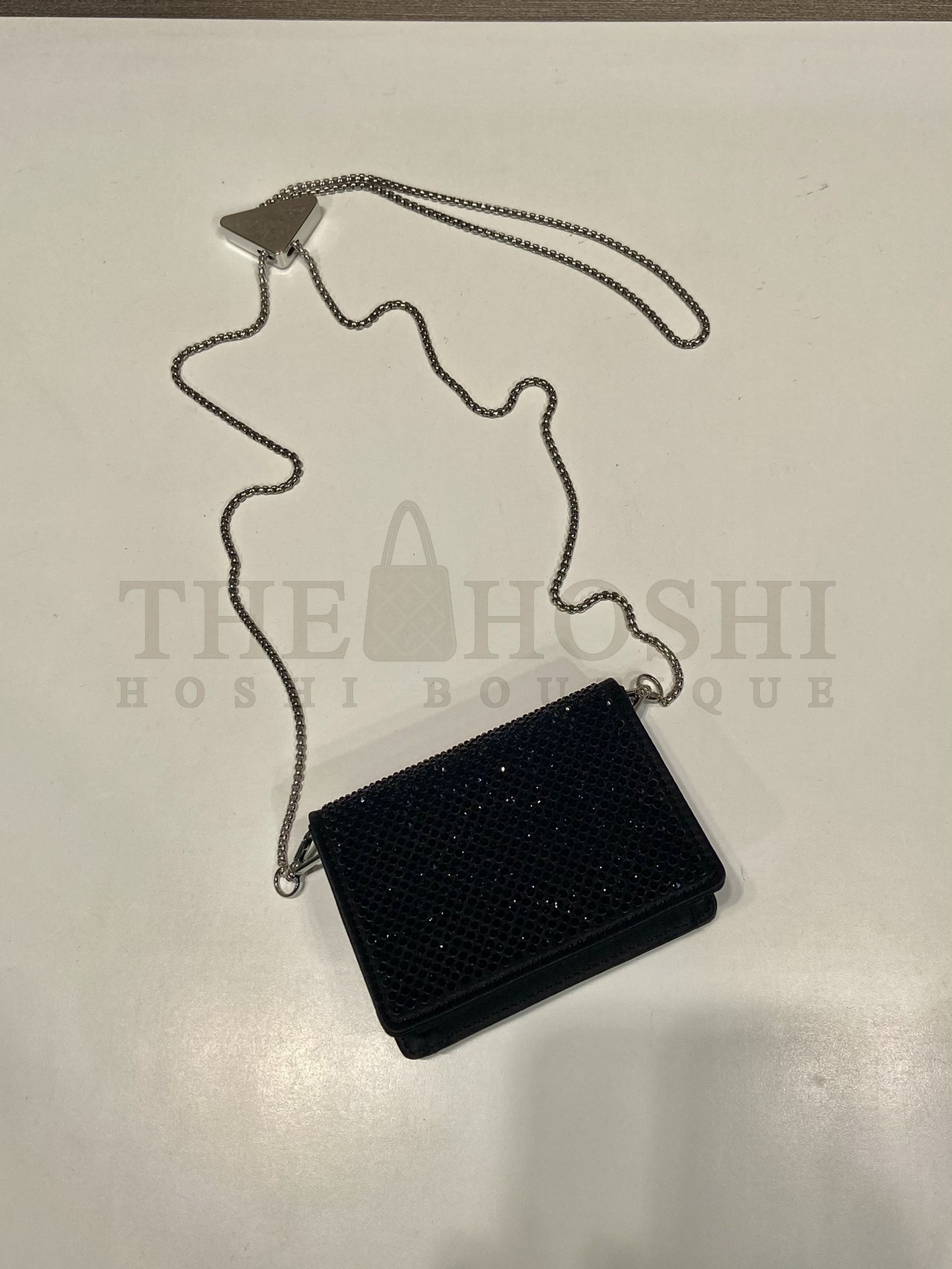Pra*a Women Cardholder with Shoulder Strap and Crystals-Black Master Quality
