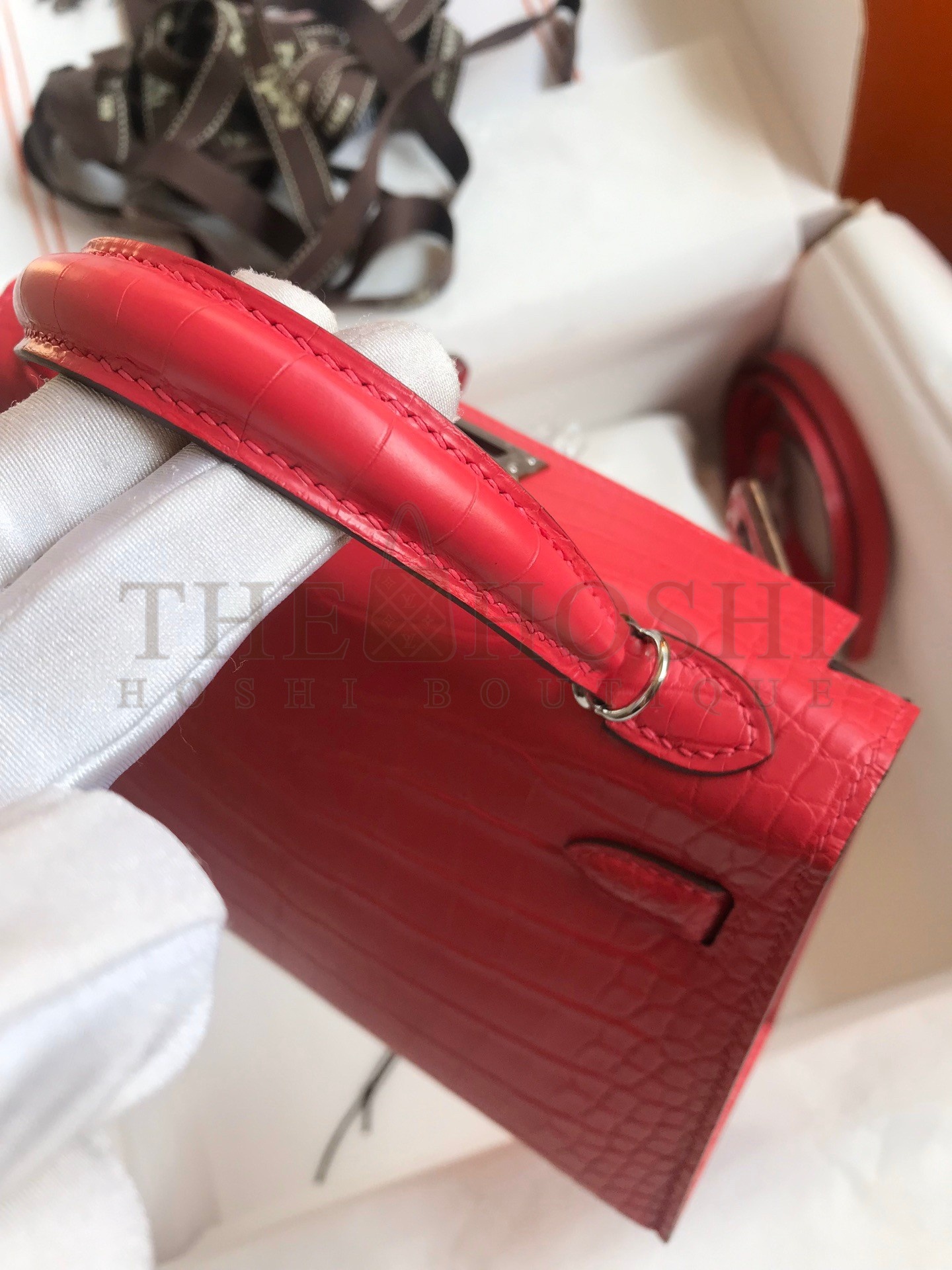 H**me5 Kelly Mini II Sellier Handmade Bag In Rose Extreme Matte Alligator Leather Master Quality