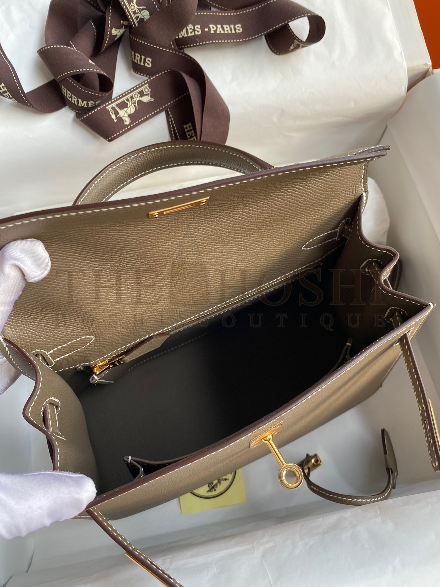 H**me5 Epsom Kelly 25cm Sellier Handmade Taupe Bag Master Quality