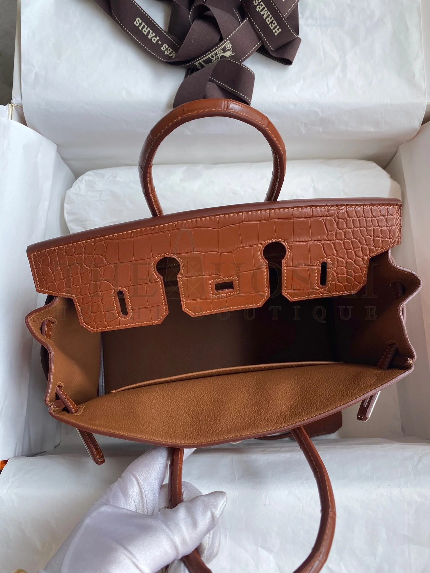 H**me5 Touch Birkin 25 Bag in Gold Togo and Matte Alligator Leather Master Quality