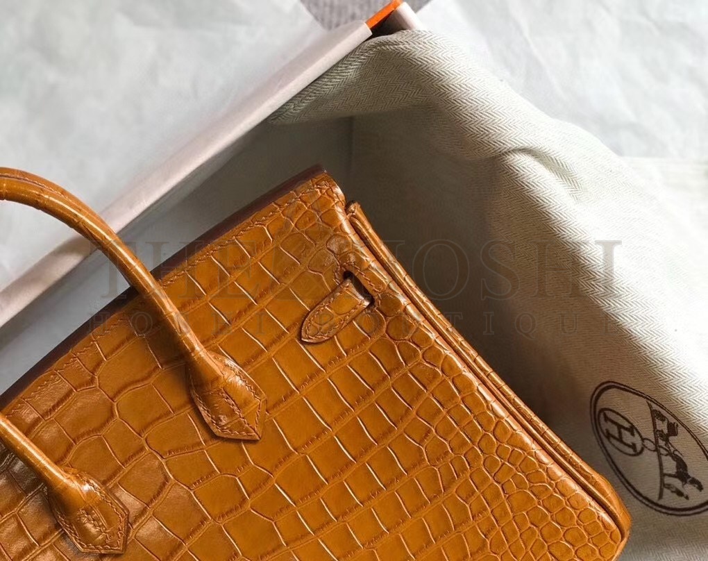 H**me5 Birkin 25cm Bag In Gold Embossed Crocodile Leather Master Quality