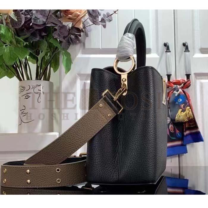 L0vis Vvtt0n LV Women Capucines MM Handbag Black Fusain Cognac Taurillon Cowhide Leather Master Quality