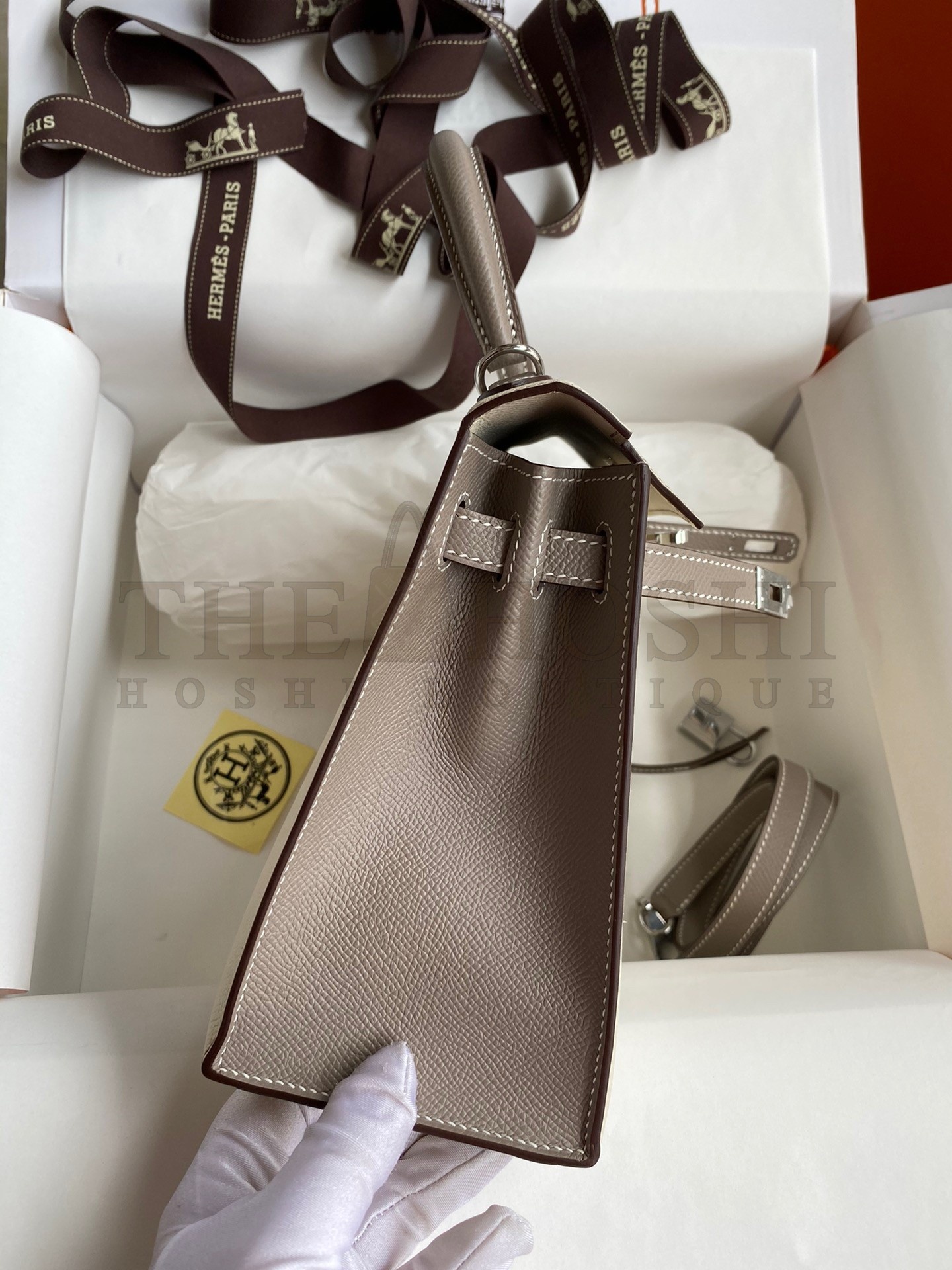 H**me5 Kelly Sellier 25 Bicolor Bag in Craie and Gris Asphalt Epsom Calfskin Master Quality