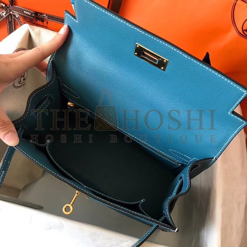 H**me5 Blue Jean Epsom Kelly 28cm Handmade Bag Master Quality