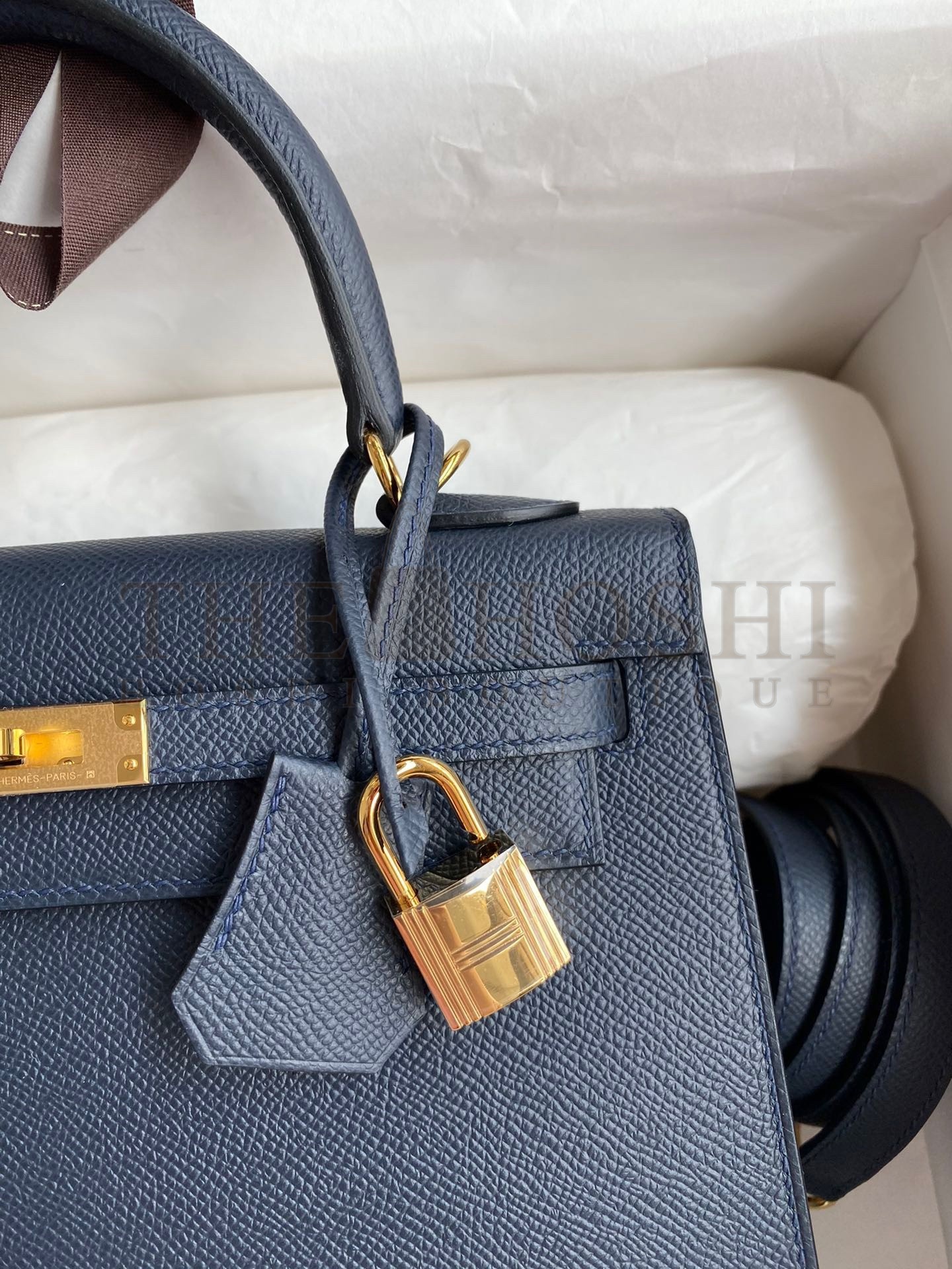 H**me5 Epsom Kelly 25cm Sellier Handmade Blue Indigo Bag Master Quality