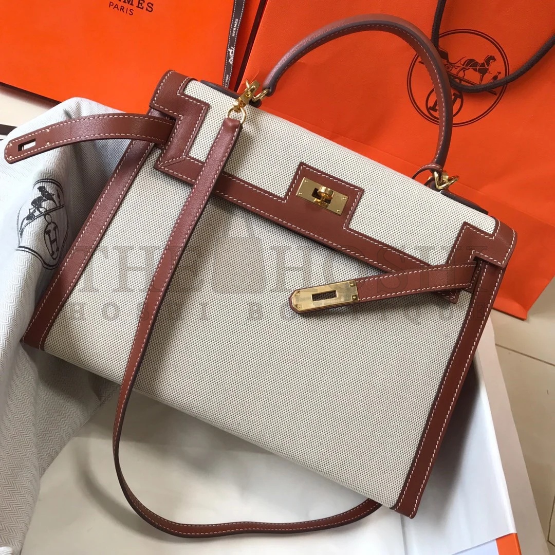 H**me5 Kelly 32cm Bag In Canvas With Barenia Leather Master Quality