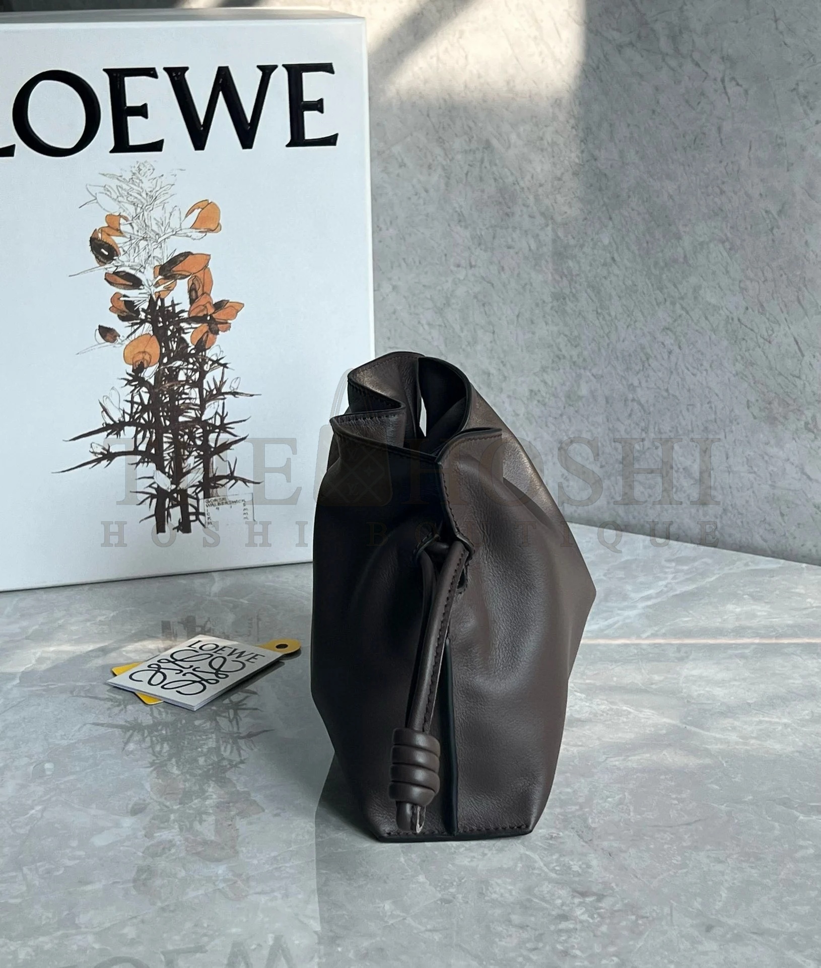 L0ew* Mini Flamenco Clutch Bag in Chocolate Nappa Calfskin Master Quality