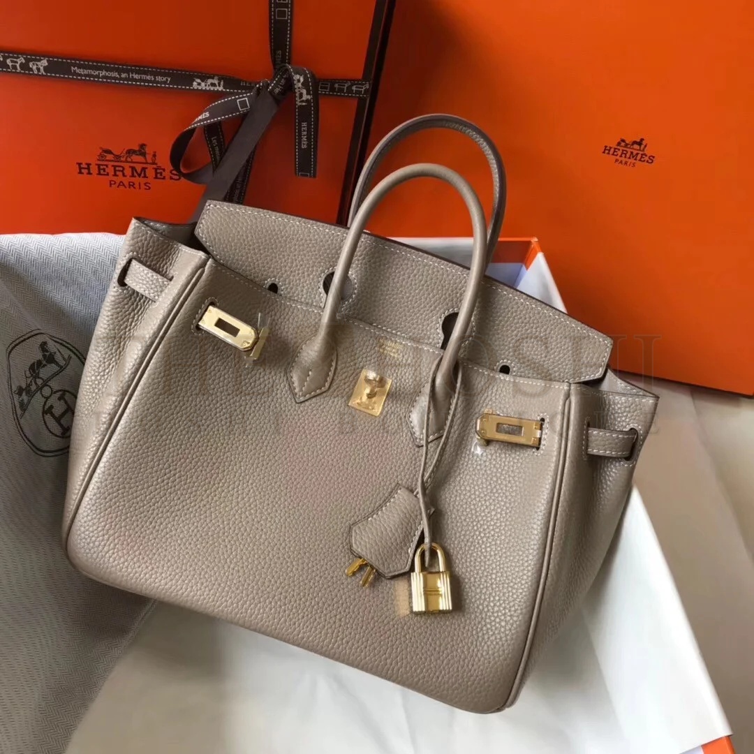 H**me5 Birkin 25 Bag In Tourterelle Clemence Leather with GHW Master Quality