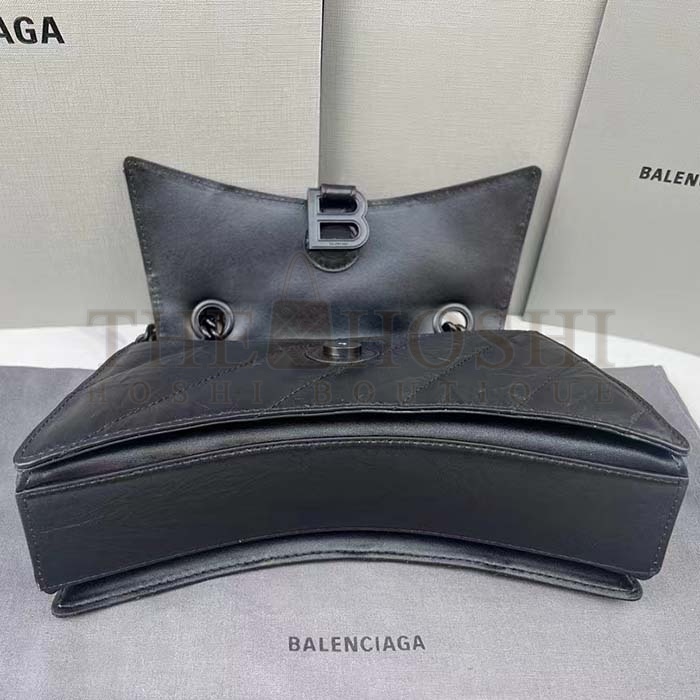 Ba1en*iaga Women Crush Small Chain Bag Quilted Black Crushed Calfskin Black Matte Hardware Master Quality