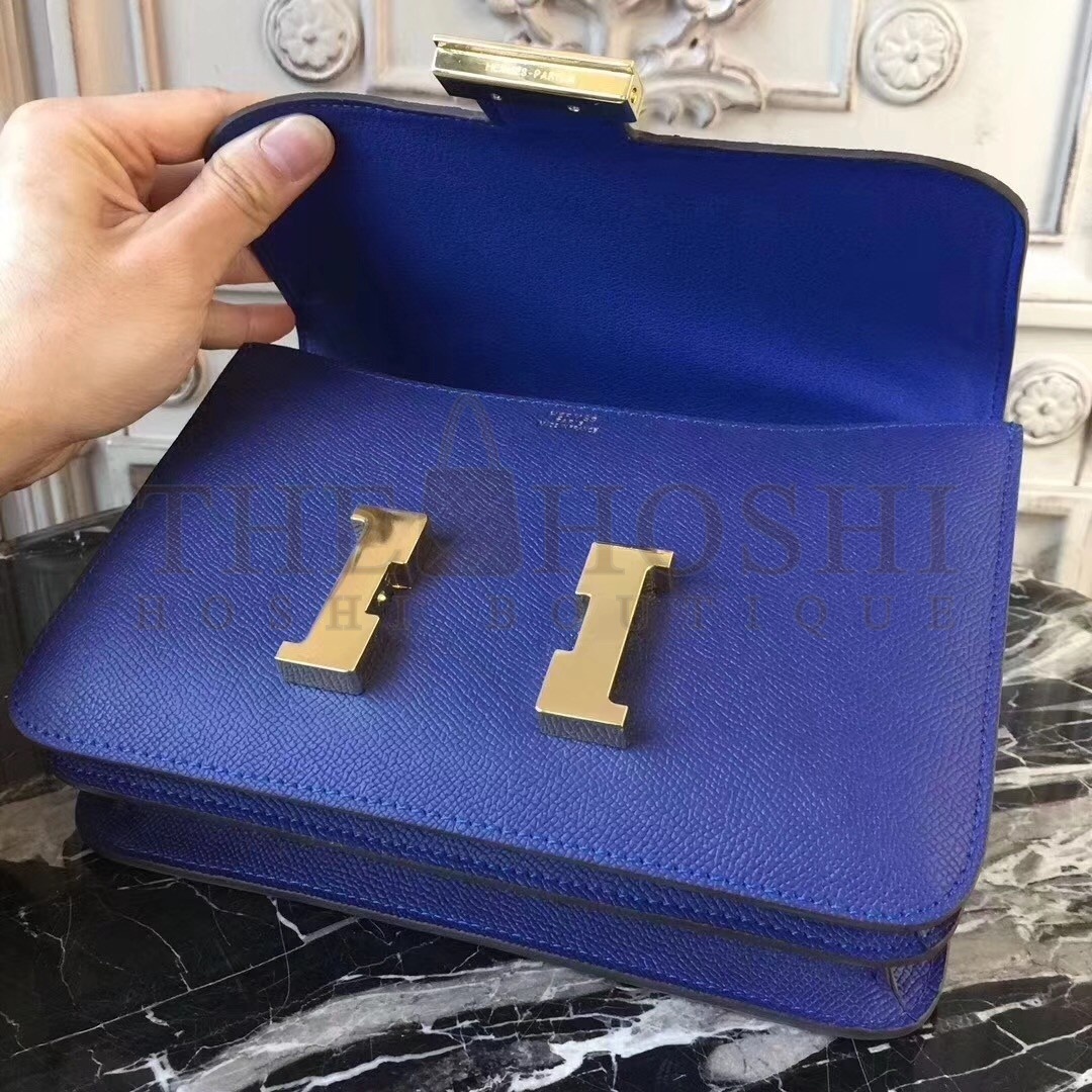 H**me5 Blue Electric Constance MM 24cm Epsom Leather Bag Master Quality