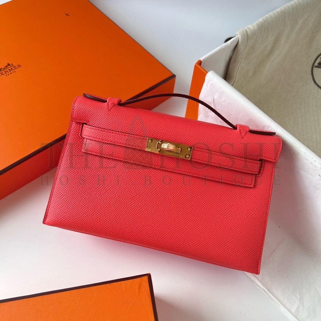 H**me5 Kelly Pochette Handmade Bag In Rose Texas Epsom Calfskin Master Quality