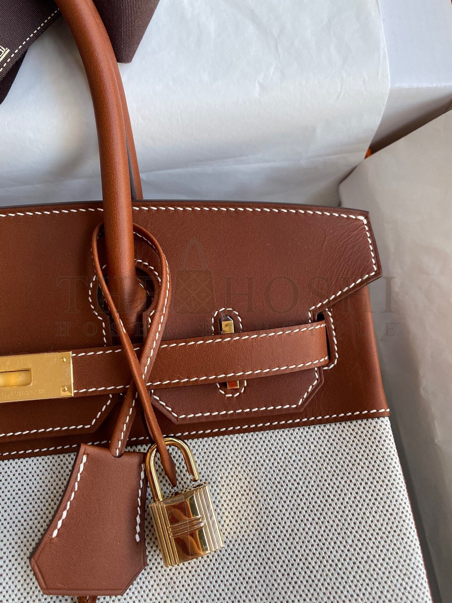 H**me5 Birkin 30 Handmade Bag In Toile &amp; Gold Swift Leather Master Quality
