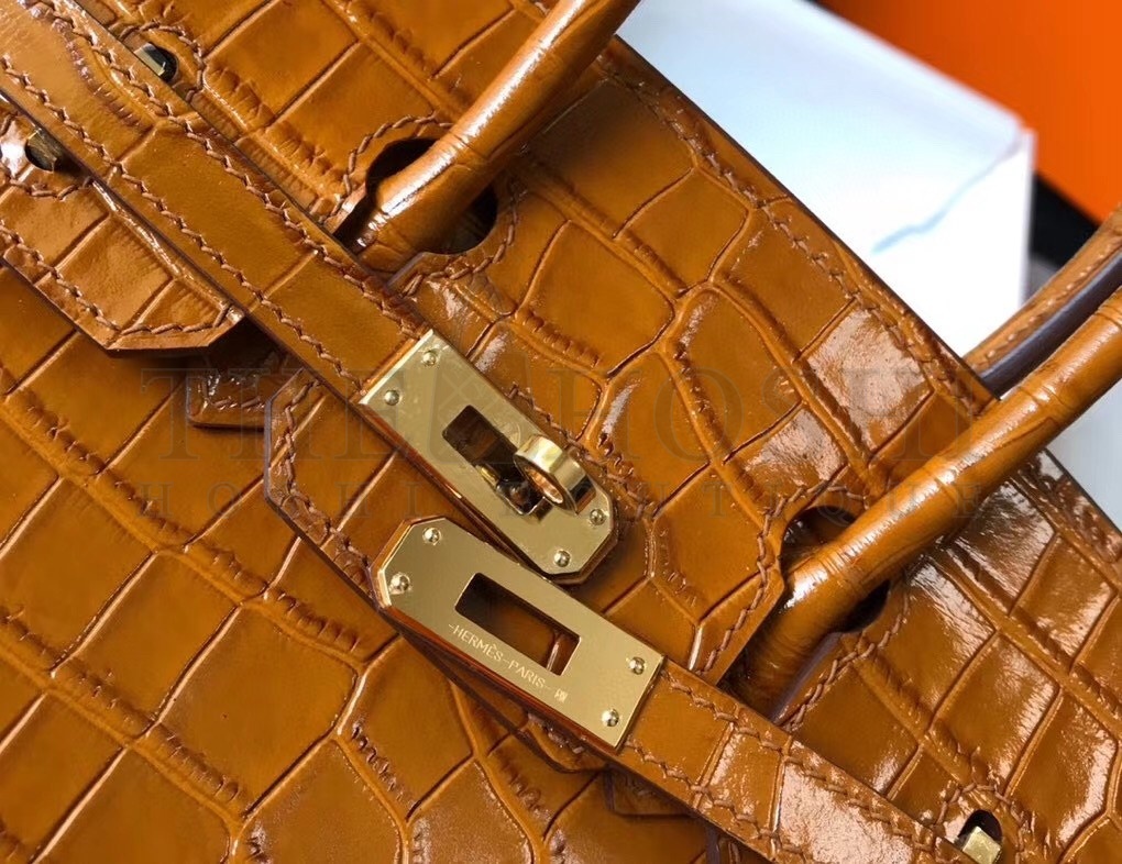 H**me5 Birkin 25cm Bag In Gold Embossed Crocodile Leather Master Quality