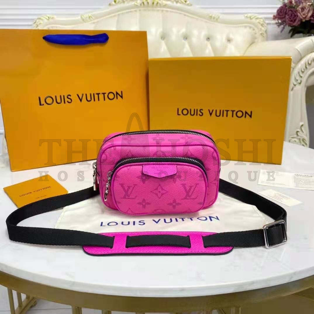 L0vis Vvtt0n LV Women Outdoor Pouch Taigarama Pink Rose Coated Canvas Cowhide Leather Master Quality