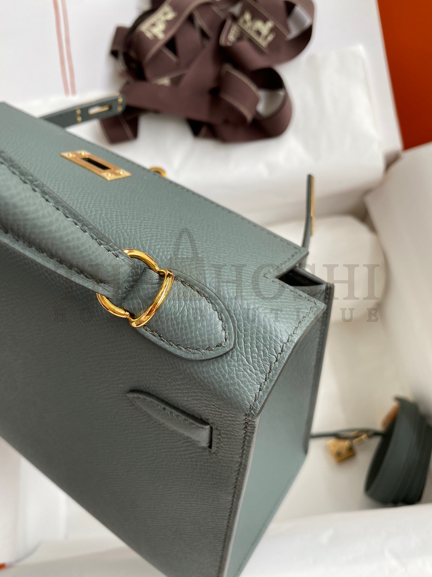 H**me5 Kelly Sellier 25 Handmade Bag In Vert Amande Epsom Calfskin Master Quality