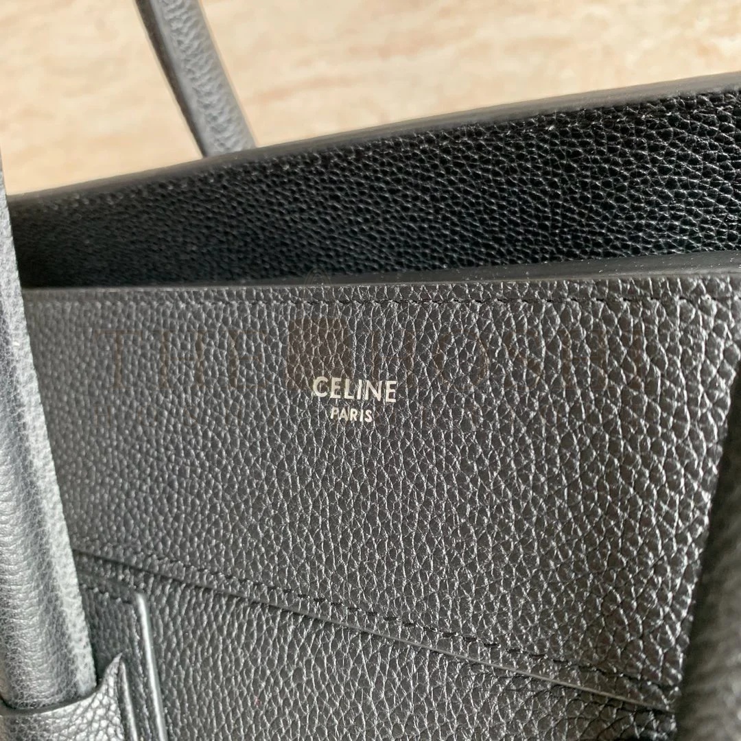 Ce1i*e Mini Luggage Tote Bag In Black Drummed Calfskin Master Quality