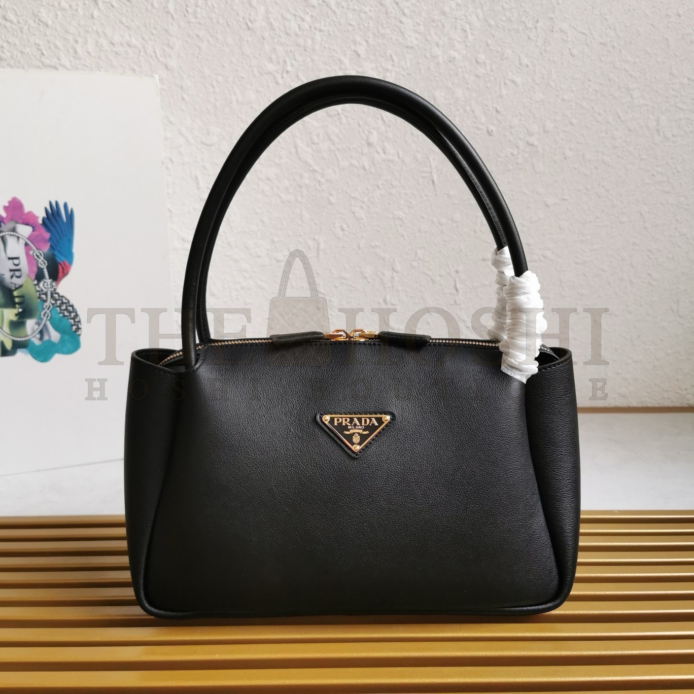 Pra*a Shoulder Bag in Black Calfskin with Triangle Logo Master Quality