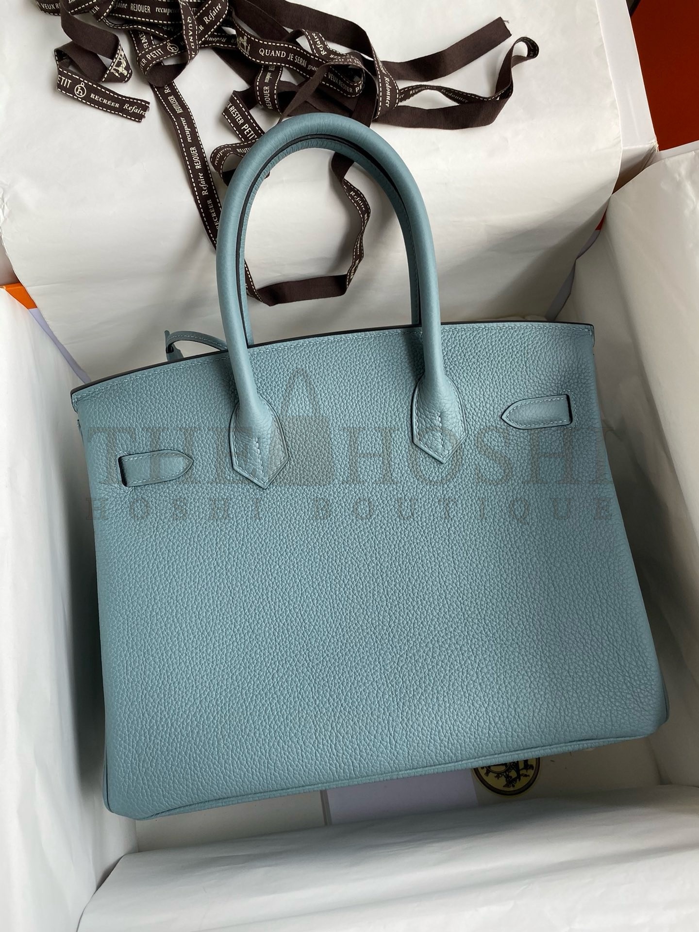 H**me5 Birkin 30 Retourne Handmade Bag In Ciel Clemence Leather Master Quality